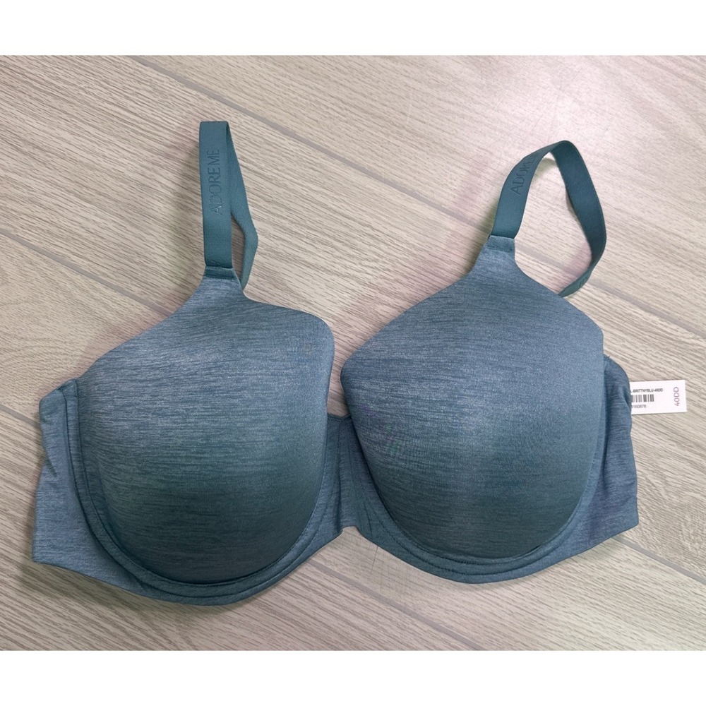 Adore Me Women Heathered Blue Teal Full Coverage Underwire Bra Logo Straps 40DD